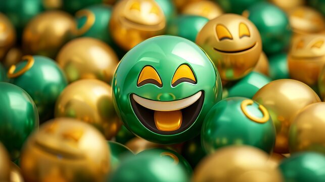 Funny emoji with green and gold colors illustration for design, print, and multimedia projects