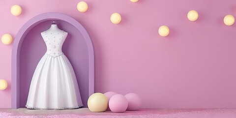 Princess gown on pink minimalist background