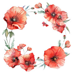 PNG Poppy circle frame watercolor flower wreath petal