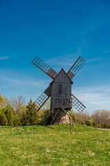 Eemu windmill in Koguva, Muhu island, Estonia on sunny spring day