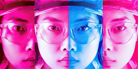 woman's face divided pink and blue