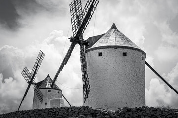 Photographs of old windmills in Castilla La Mancha