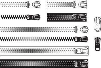 Zipper Pull Horizontal Line Break with and without Fabric Clipart Set - Outline & Silhouette © ATerra