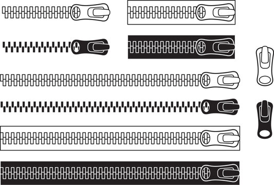 Zipper Pull Horizontal Line Break with and without Fabric Clipart Set - Outline & Silhouette