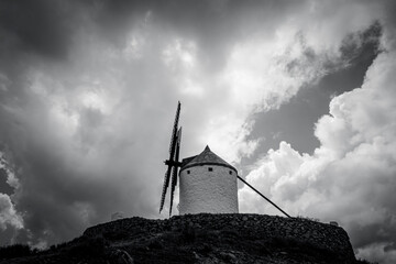 Photographs of old windmills in Castilla La Mancha