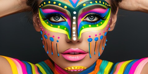 woman with colorful neon makeup