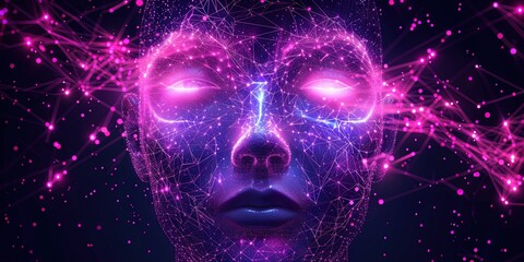 woman's face portrait glowing purple - futuristic 