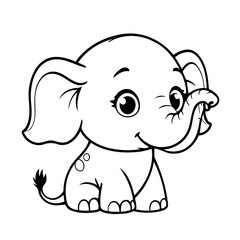 Cute vector illustration Elephant drawing for toddlers colouring page