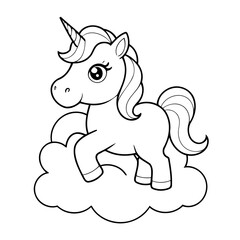 Simple vector illustration of Unicorn outline for colouring page