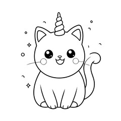 Cute vector illustration Caticorn colouring page for kids