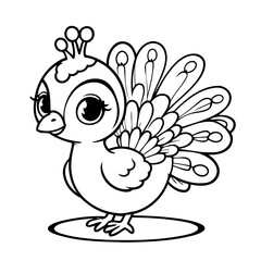 Cute vector illustration peacock for toddlers colouring page
