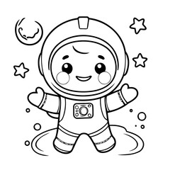 Simple vector illustration of dogastronaut colouring page for kids