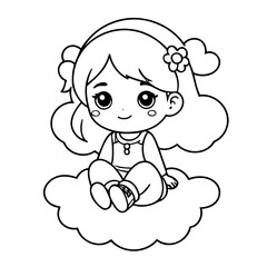 Vector illustration of a cute girl drawing for kids colouring activity