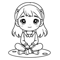 Simple vector illustration of girl drawing for kids colouring page