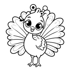 Cute vector illustration peacock drawing for toddlers colouring page