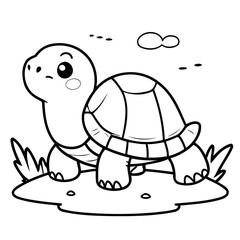 Vector illustration of a cute Turtle drawing colouring activity