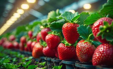Strawberries in greenhouse. A strawberries growing in a berry farming tunnel