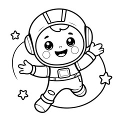 Vector illustration of a cute dogastronaut drawing for toddlers colouring page