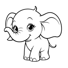 Simple vector illustration of Elephant hand drawn for kids coloring page
