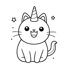 Cute vector illustration Caticorn drawing for toddlers colouring page