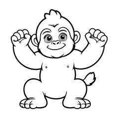 Simple vector illustration of Gorilla drawing for kids colouring activity