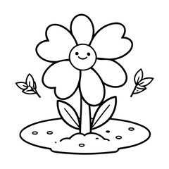 Vector illustration of a cute Flower doodle for toddlers colouring page