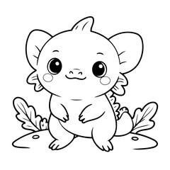 Cute vector illustration Axolotl drawing for kids colouring activity