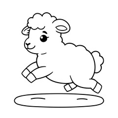 Simple vector illustration of Sheep colouring page for kids