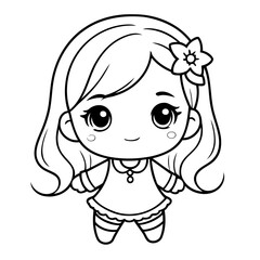 Vector illustration of a cute girl doodle for toddlers worksheet