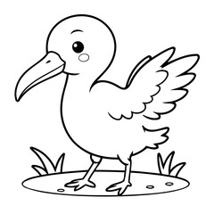 Vector illustration of a cute Ibis drawing for children page