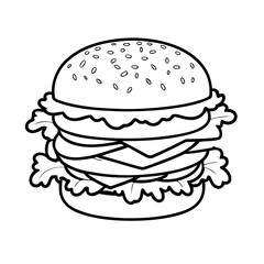 Vector illustration of a cute Burger drawing for toddlers coloring activity
