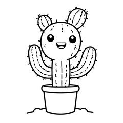 Vector illustration of a cute cactus drawing for toddlers colouring page