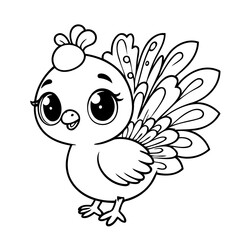 Vector illustration of a cute peacock drawing colouring activity