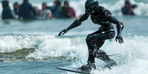 photo of AI robot surfing - Powered by Adobe