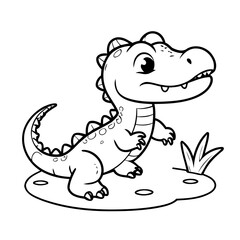 Vector illustration of a cute Alligator doodle for toddlers colouring page