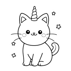 Vector illustration of a cute caticorn drawing for kids colouring activity