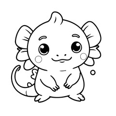 Vector illustration of a cute Axolotl drawing colouring activity