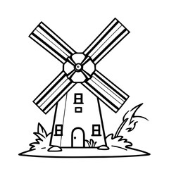 Vector illustration of a cute windmill doodle for kids coloring worksheet
