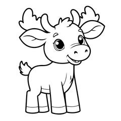 Vector illustration of a cute Moose doodle for kids colouring page
