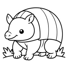 Vector illustration of a cute Armadillo drawing for toddlers coloring activity