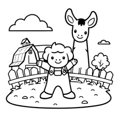 Vector illustration of a cute farm drawing for toddlers coloring activity