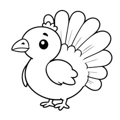 Vector illustration of a cute Turkey drawing for kids colouring page