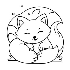 Vector illustration of a cute Fox drawing for kids colouring activity
