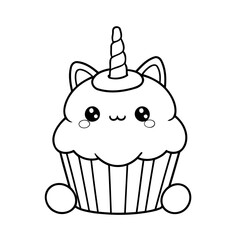 Cute vector illustration Caticorn drawing for toddlers coloring activity