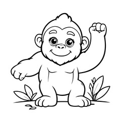 Vector illustration of a cute Gorilla drawing for toddlers colouring page