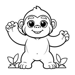Simple vector illustration of Gorilla hand drawn for kids coloring page
