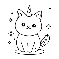 Cute vector illustration caticorn drawing for toddlers colouring page