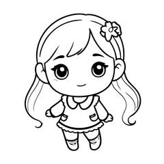 Cute vector illustration girl doodle for kids coloring worksheet