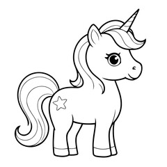Simple vector illustration of Unicorn drawing for kids colouring page