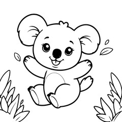 Cute vector illustration koala doodle black and white for kids page